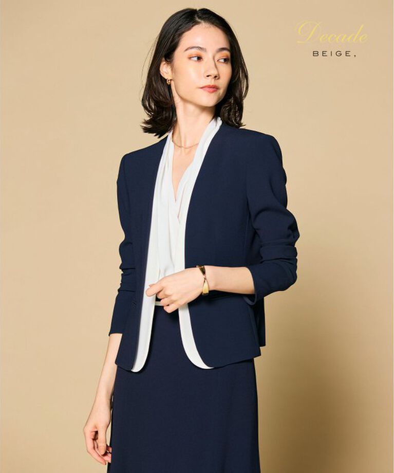 BEIGE,「CINDY / ダブルカラージャケット」|ノーカラージャケット|Navy×White