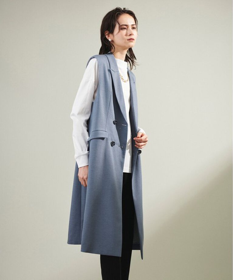 Grace Class「テーラードロングジレコート」|ベスト・ジレ|ブルー