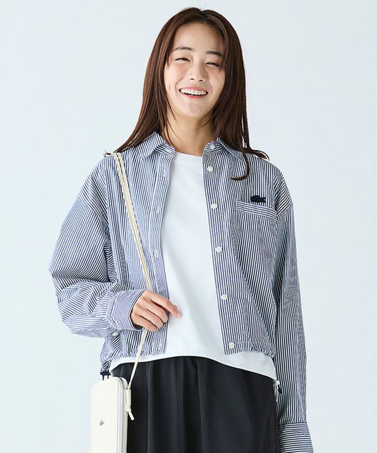 LACOSTE「ショート&ワイドクロップド バルーンスリーブ ストライプシャツ」|シャツ・ブラウス|