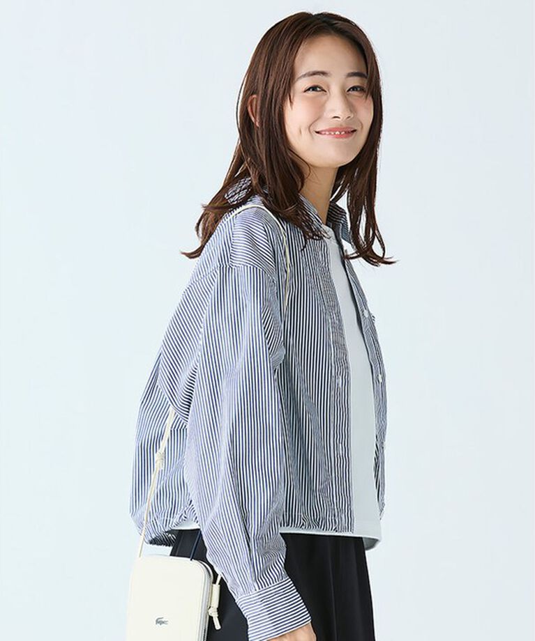 LACOSTE「ショート&ワイドクロップド バルーンスリーブ ストライプシャツ」|シャツ・ブラウス|