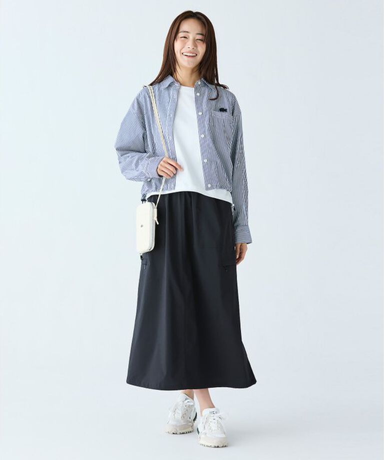 LACOSTE「ショート&ワイドクロップド バルーンスリーブ ストライプシャツ」|シャツ・ブラウス|