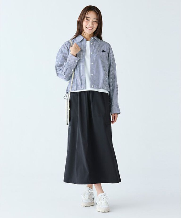 LACOSTE「ショート&ワイドクロップド バルーンスリーブ ストライプシャツ」|シャツ・ブラウス|