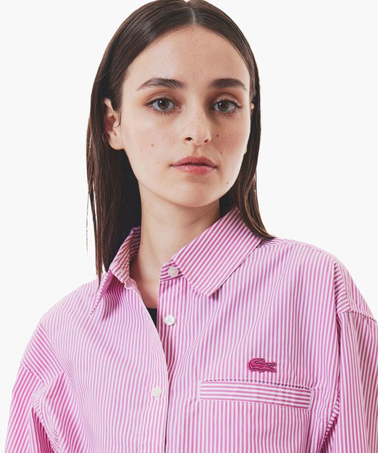 LACOSTE「ショート&ワイドクロップド バルーンスリーブ ストライプシャツ」|シャツ・ブラウス|