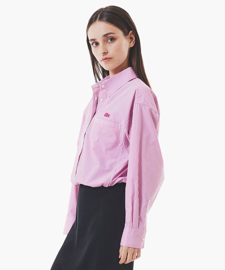 LACOSTE「ショート&ワイドクロップド バルーンスリーブ ストライプシャツ」|シャツ・ブラウス|
