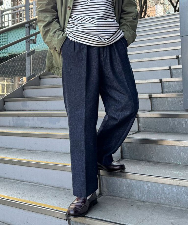 WORK ABOUT「NSOK デニム2タックワイドパンツ 25SS」|デニム|インディゴブルー