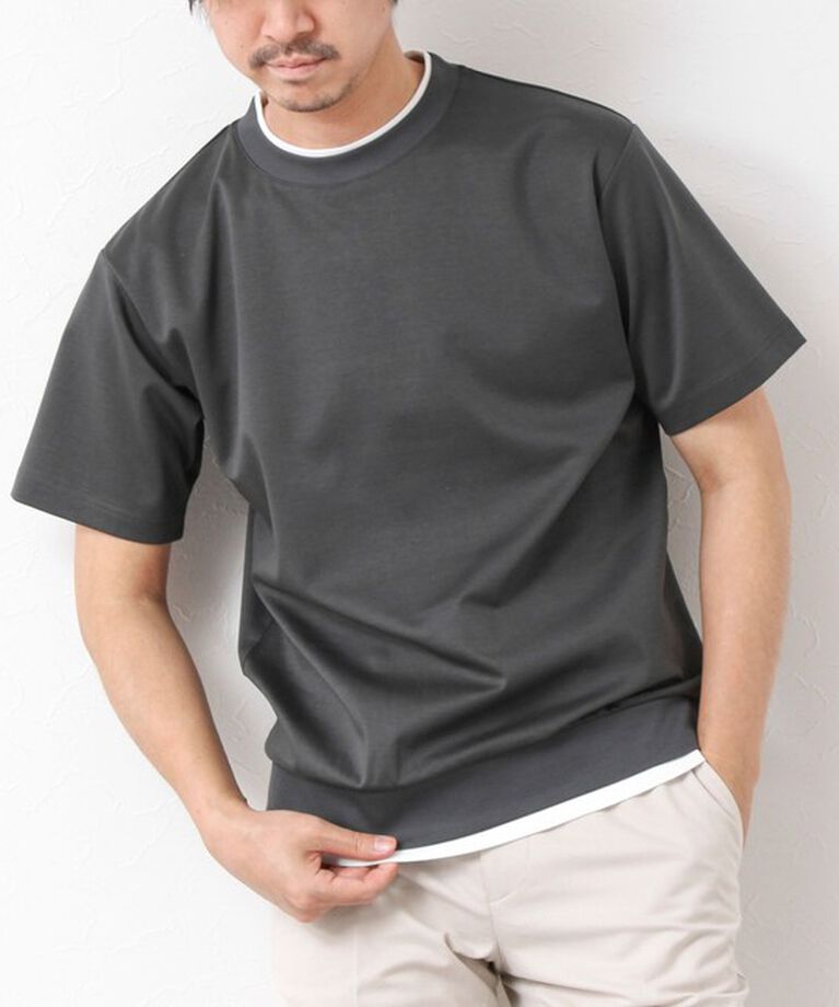 NOLLEY'S goodman「《接触冷感》スーピマコットン ダブルカラーTee 25SS」|Tシャツ・カットソー|チャコールグレー