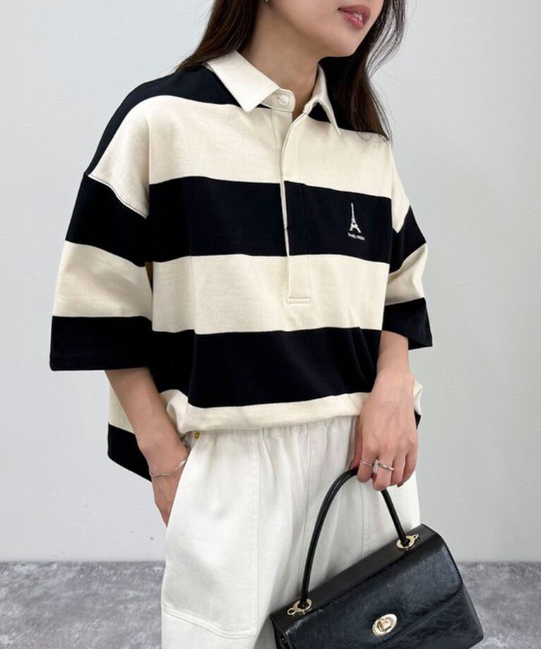 fredy emue「ワンポイント刺繍半袖ラガーシャツ」|Tシャツ・カットソー|ホワイト系その他