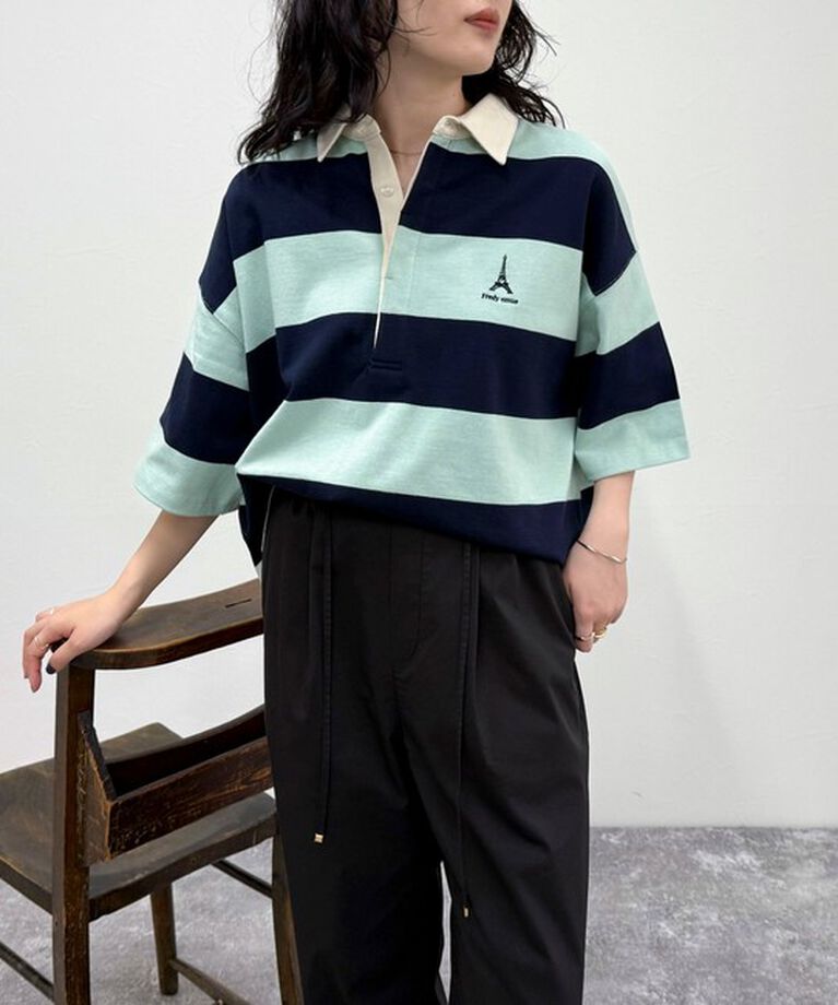 fredy emue「ワンポイント刺繍半袖ラガーシャツ」|Tシャツ・カットソー|