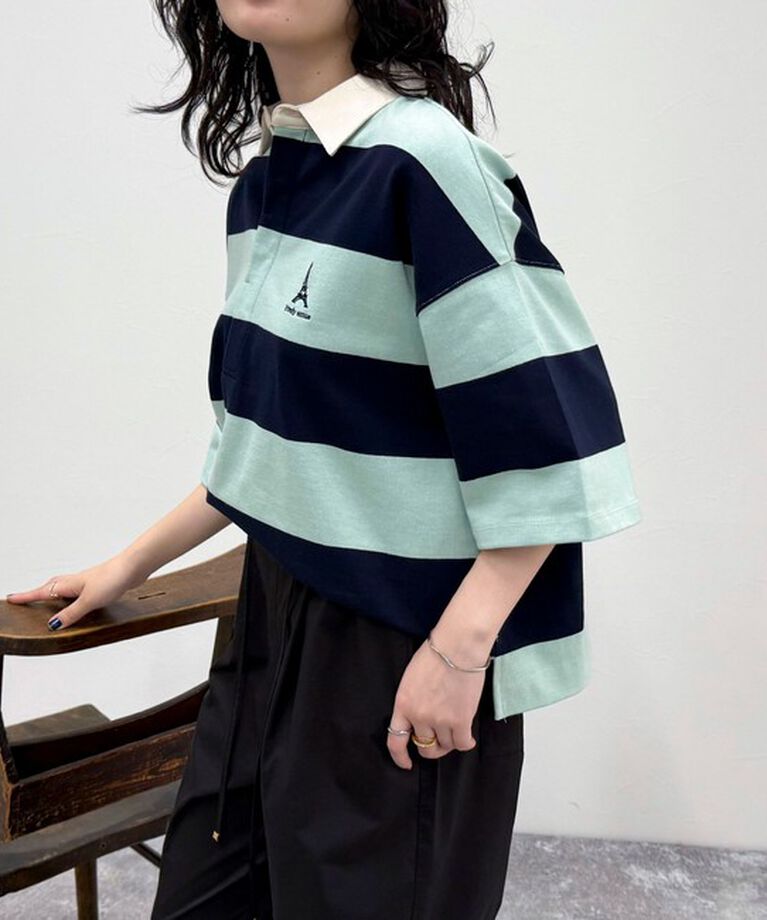 fredy emue「ワンポイント刺繍半袖ラガーシャツ」|Tシャツ・カットソー|