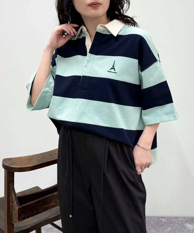 fredy emue「ワンポイント刺繍半袖ラガーシャツ」|Tシャツ・カットソー|