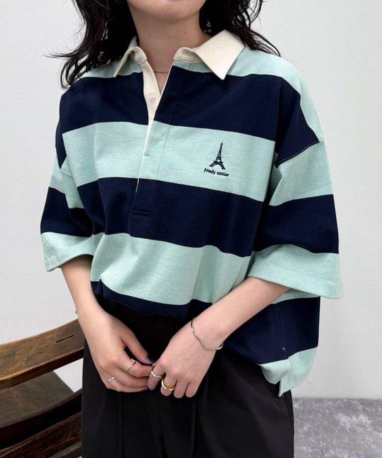 fredy emue「ワンポイント刺繍半袖ラガーシャツ」|Tシャツ・カットソー|
