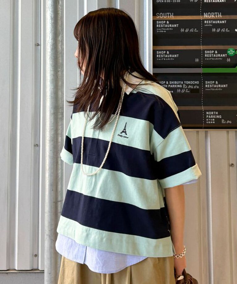 fredy emue「ワンポイント刺繍半袖ラガーシャツ」|Tシャツ・カットソー|