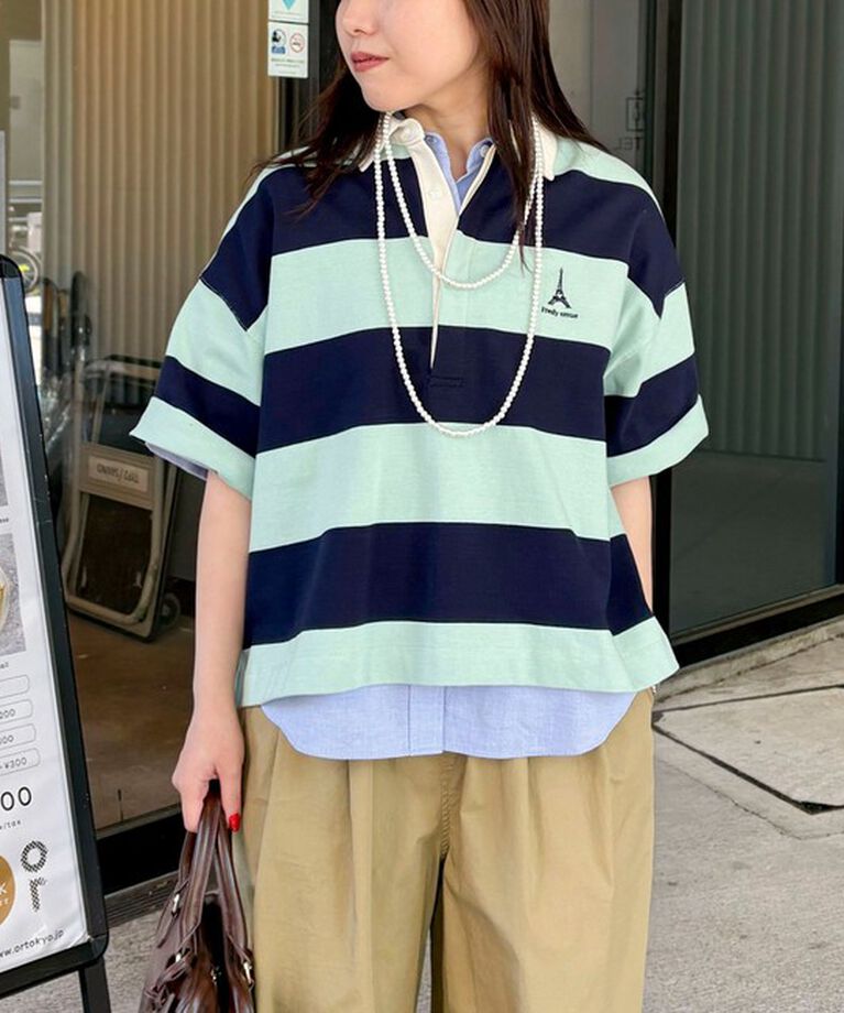 fredy emue「ワンポイント刺繍半袖ラガーシャツ」|Tシャツ・カットソー|