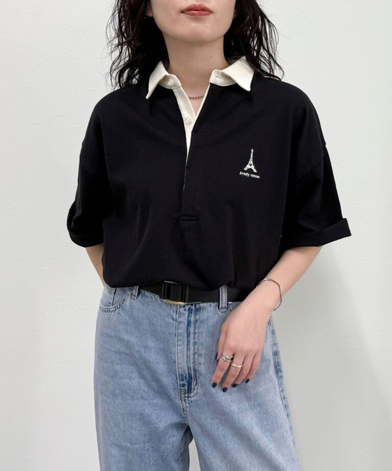 fredy emue「ワンポイント刺繍半袖ラガーシャツ」|Tシャツ・カットソー|