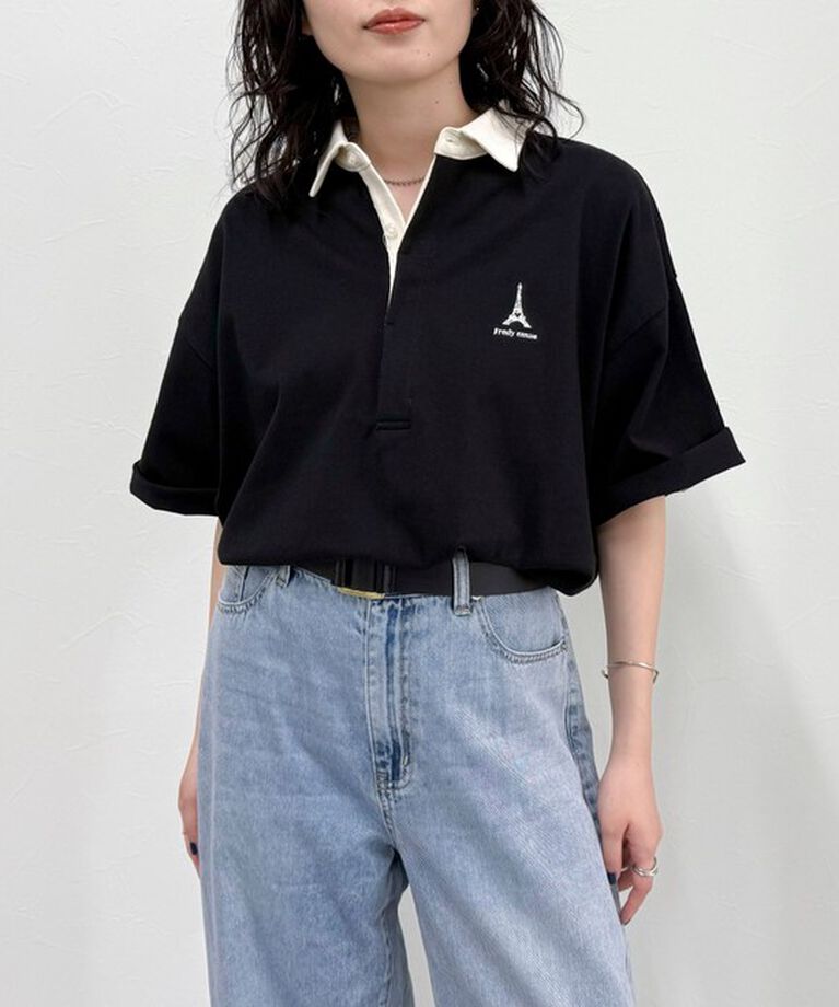fredy emue「ワンポイント刺繍半袖ラガーシャツ」|Tシャツ・カットソー|