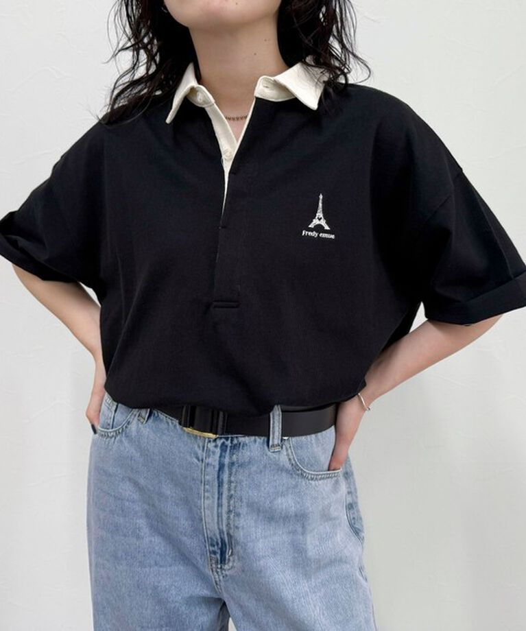 fredy emue「ワンポイント刺繍半袖ラガーシャツ」|Tシャツ・カットソー|