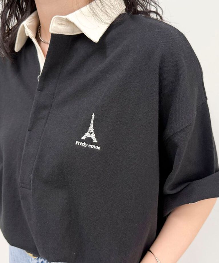 fredy emue「ワンポイント刺繍半袖ラガーシャツ」|Tシャツ・カットソー|