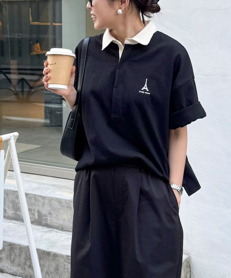 fredy emue「ワンポイント刺繍半袖ラガーシャツ」|Tシャツ・カットソー|