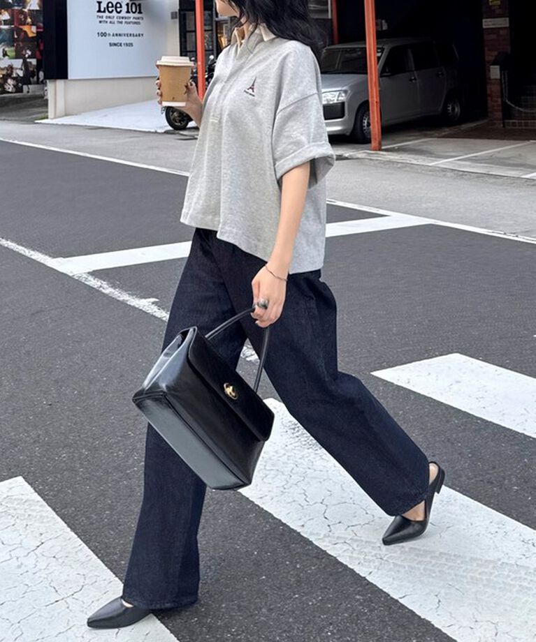 fredy emue「ワンポイント刺繍半袖ラガーシャツ」|Tシャツ・カットソー|ライトグレー