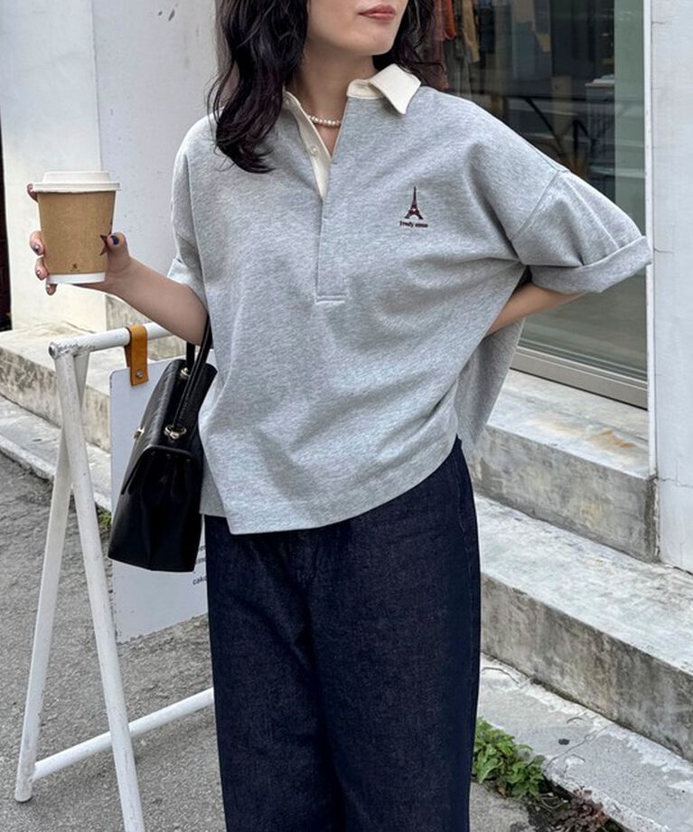 fredy emue「ワンポイント刺繍半袖ラガーシャツ」|Tシャツ・カットソー|