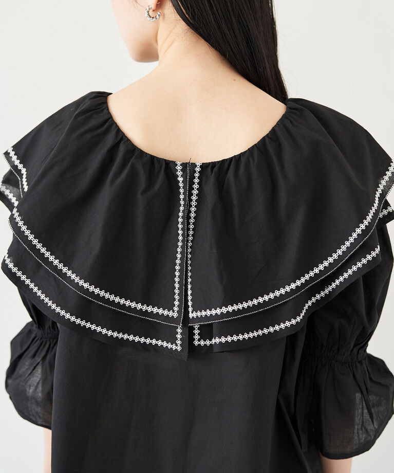 VIS「ビックカラー刺繍チュニックブラウス/ミニワンピース」|ワンピース|