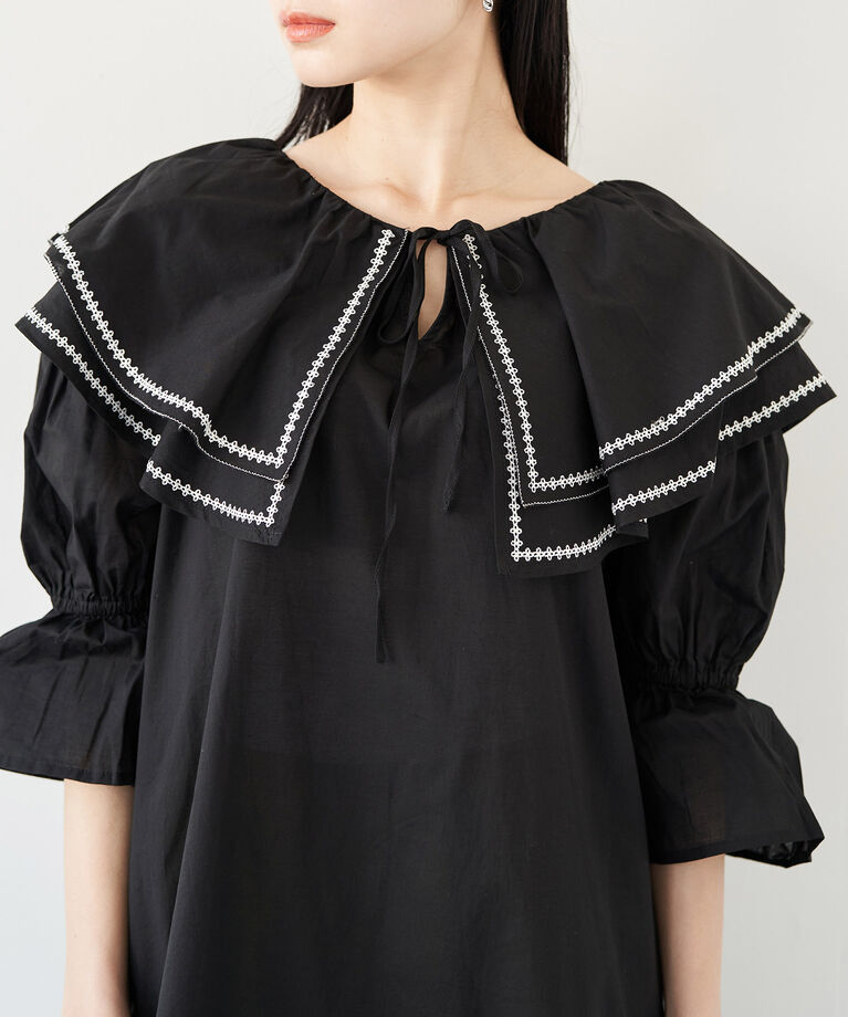 VIS「ビックカラー刺繍チュニックブラウス/ミニワンピース」|ワンピース|