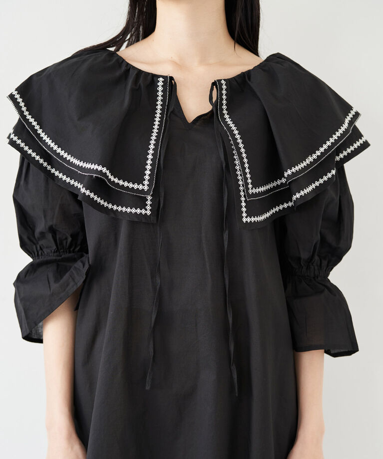 VIS「ビックカラー刺繍チュニックブラウス/ミニワンピース」|ワンピース|