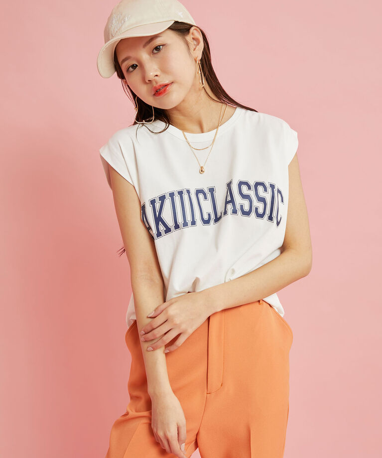 VIS「【AKIIICLASSIC別注】 ロゴプリントノースリーブトップス」|Tシャツ・カットソー|