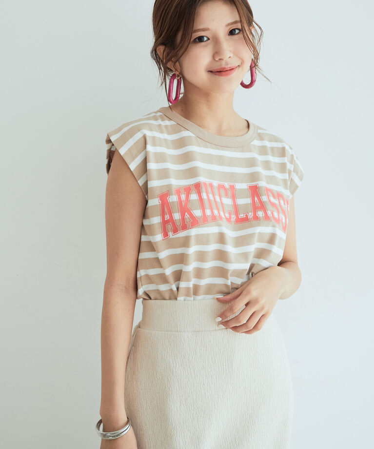 VIS「【AKIIICLASSIC別注】 ロゴプリントノースリーブトップス」|Tシャツ・カットソー|ベージュ(27)