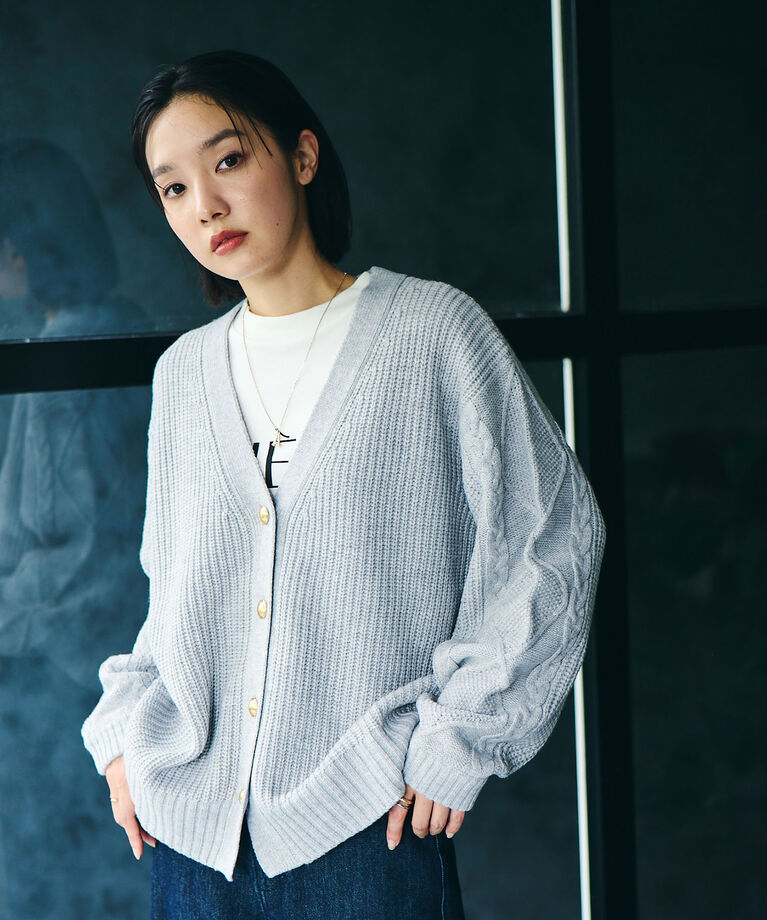 VIS「【洗える】袖ケーブルカーディガン【sustainable】」|カーディガン|