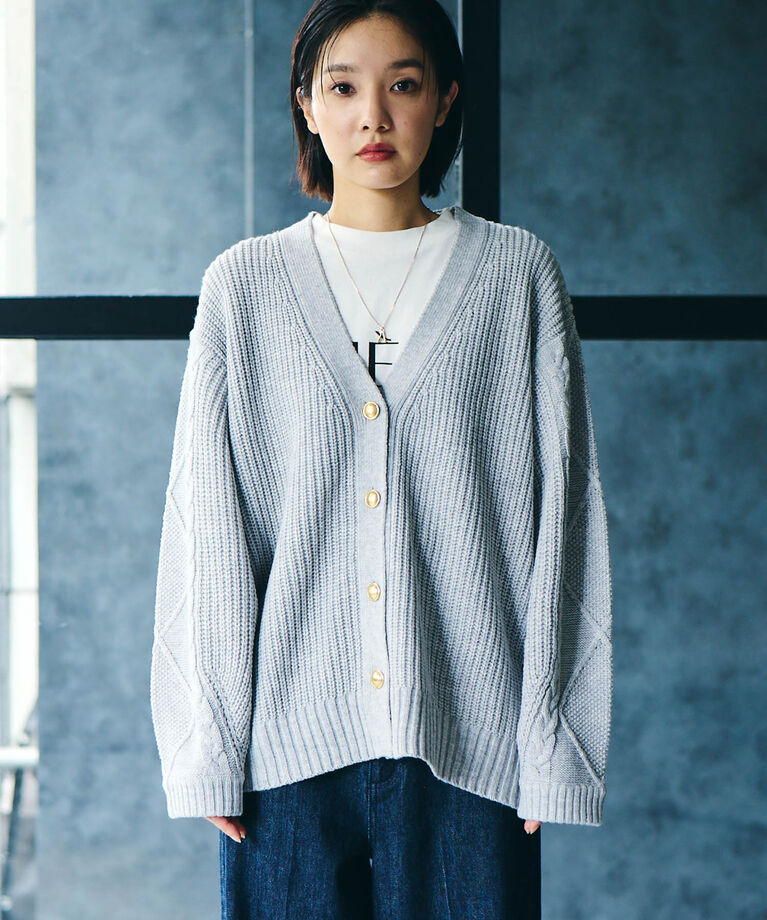 VIS「【洗える】袖ケーブルカーディガン【sustainable】」|カーディガン|