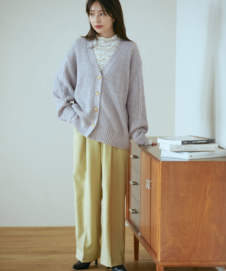 VIS「【洗える】袖ケーブルカーディガン【sustainable】」|カーディガン|