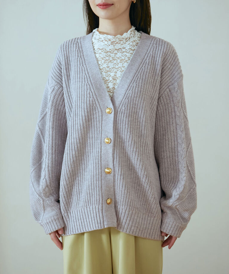 VIS「【洗える】袖ケーブルカーディガン【sustainable】」|カーディガン|