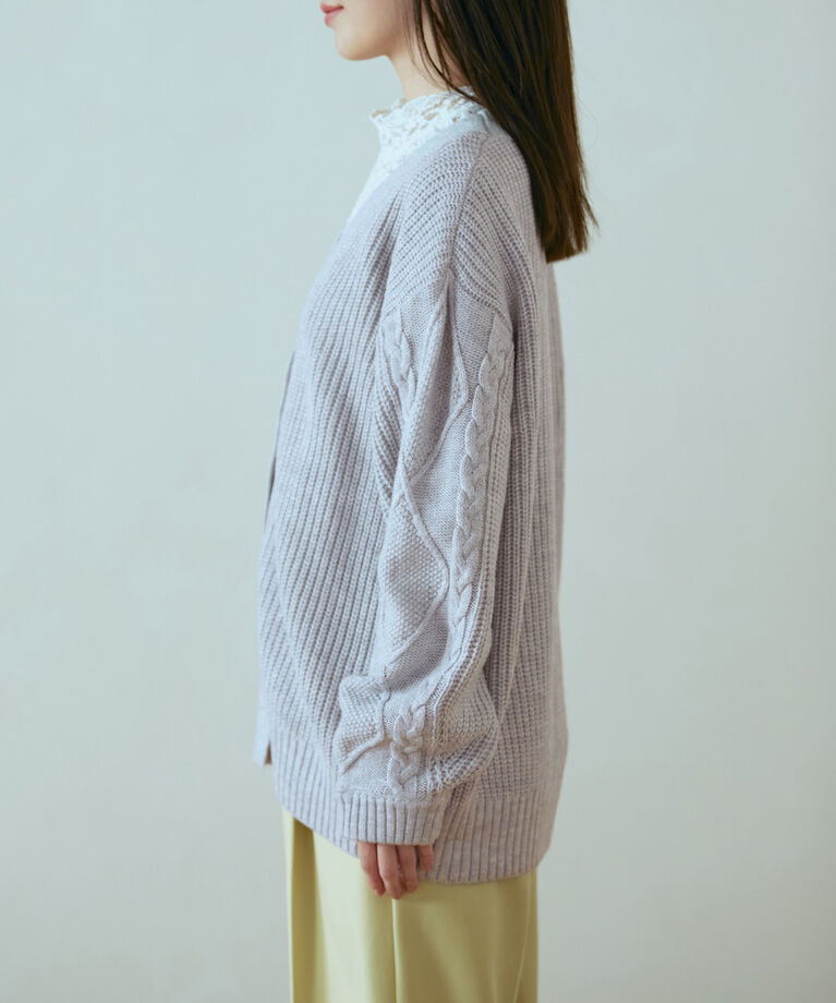 VIS「【洗える】袖ケーブルカーディガン【sustainable】」|カーディガン|