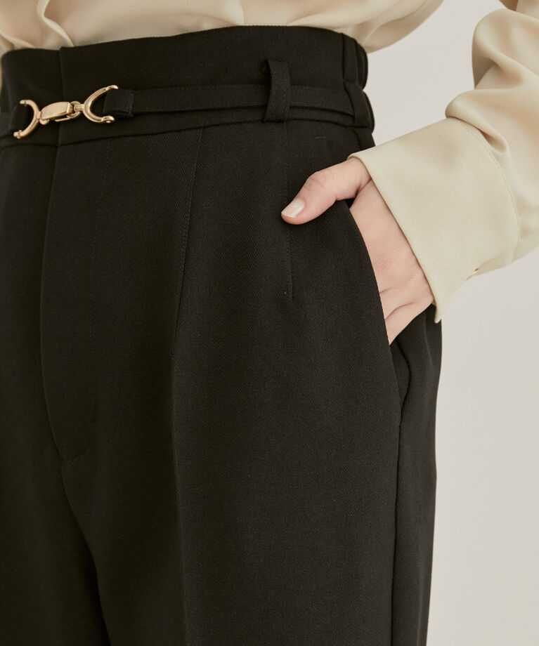 VIS「【洗える】【レイヤード】ビットベルト付フレアーパンツ」|スラックス|
