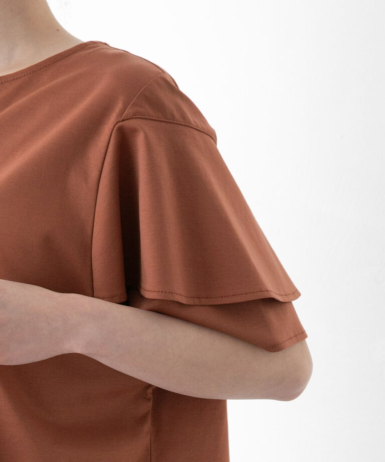VIS「【接触冷感・洗える】キーネックフレアー袖シルケットプルオーバー」|Tシャツ・カットソー|