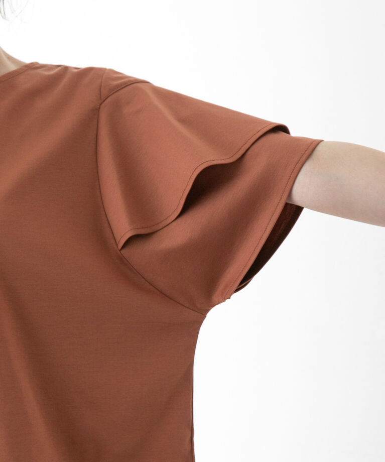 VIS「【接触冷感・洗える】キーネックフレアー袖シルケットプルオーバー」|Tシャツ・カットソー|