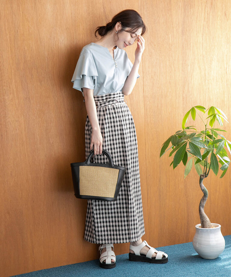 VIS「【接触冷感・洗える】キーネックフレアー袖シルケットプルオーバー」|Tシャツ・カットソー|