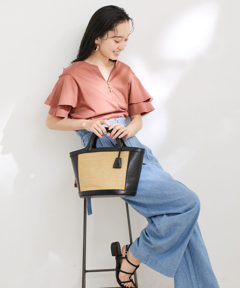 VIS「【接触冷感・洗える】キーネックフレアー袖シルケットプルオーバー」|Tシャツ・カットソー|