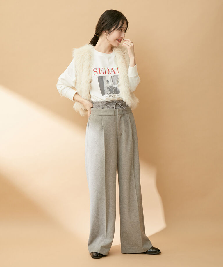 VIS「【洗える】ダブルウエストワイドパンツ」|スラックス|
