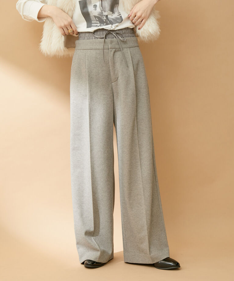 VIS「【洗える】ダブルウエストワイドパンツ」|スラックス|