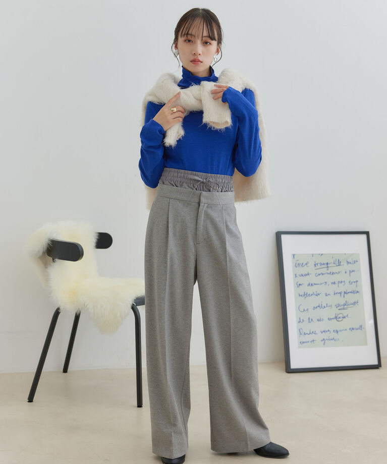 VIS「【洗える】ダブルウエストワイドパンツ」|スラックス|
