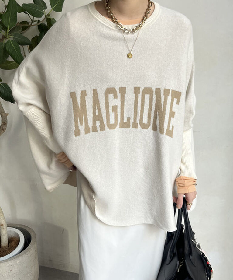  「MAGLIONEインターシャロゴポンチョニット」|ニット・セーター|ホワイト