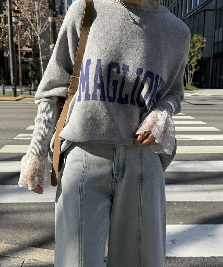  「MAGLIONEインターシャロゴポンチョニット」|ニット・セーター|グレー