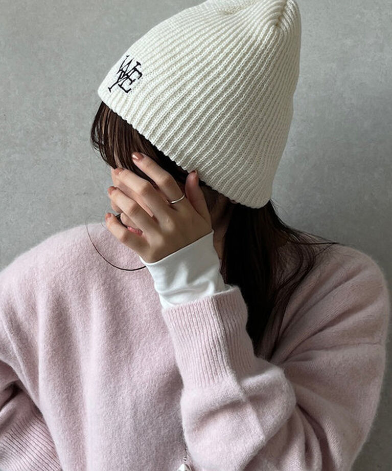  「ロゴ刺繍ニット帽」|ハット|オフホワイト