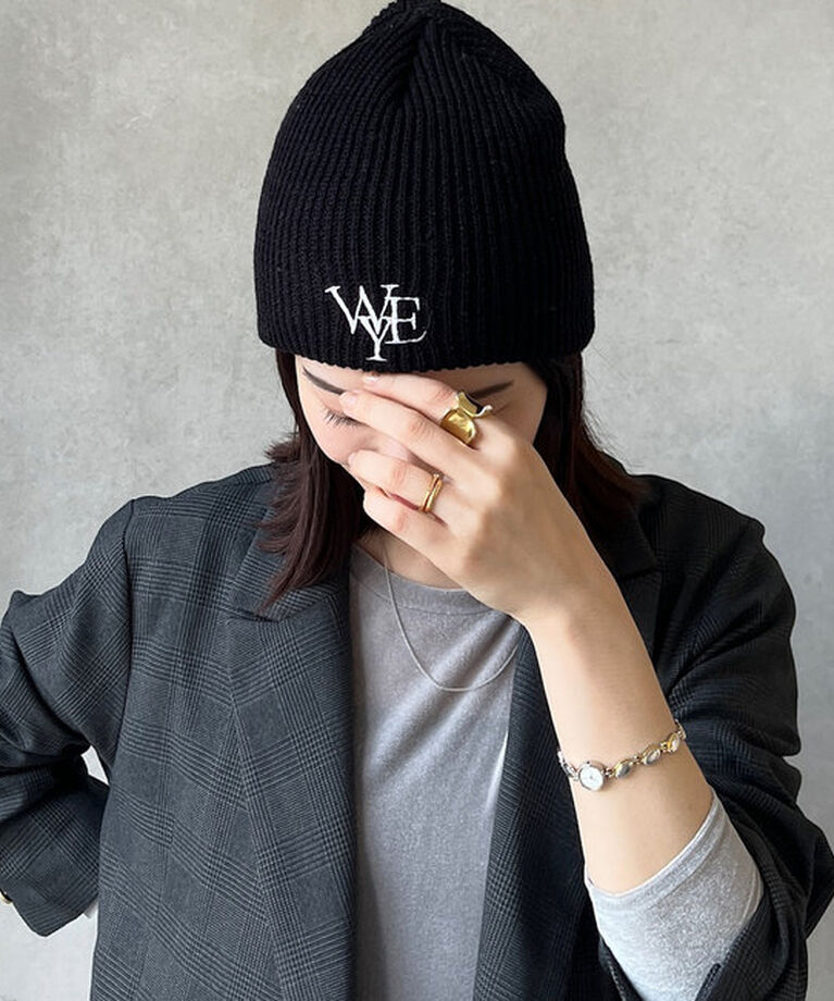  「ロゴ刺繍ニット帽」|ハット|ブラック