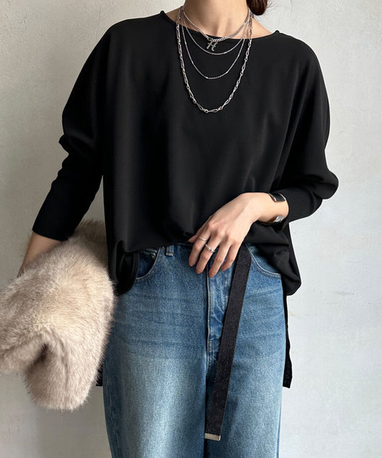  「【新色追加】ドルマンジョーゼットドッキングプルオーバー」|Tシャツ・カットソー|ブラック