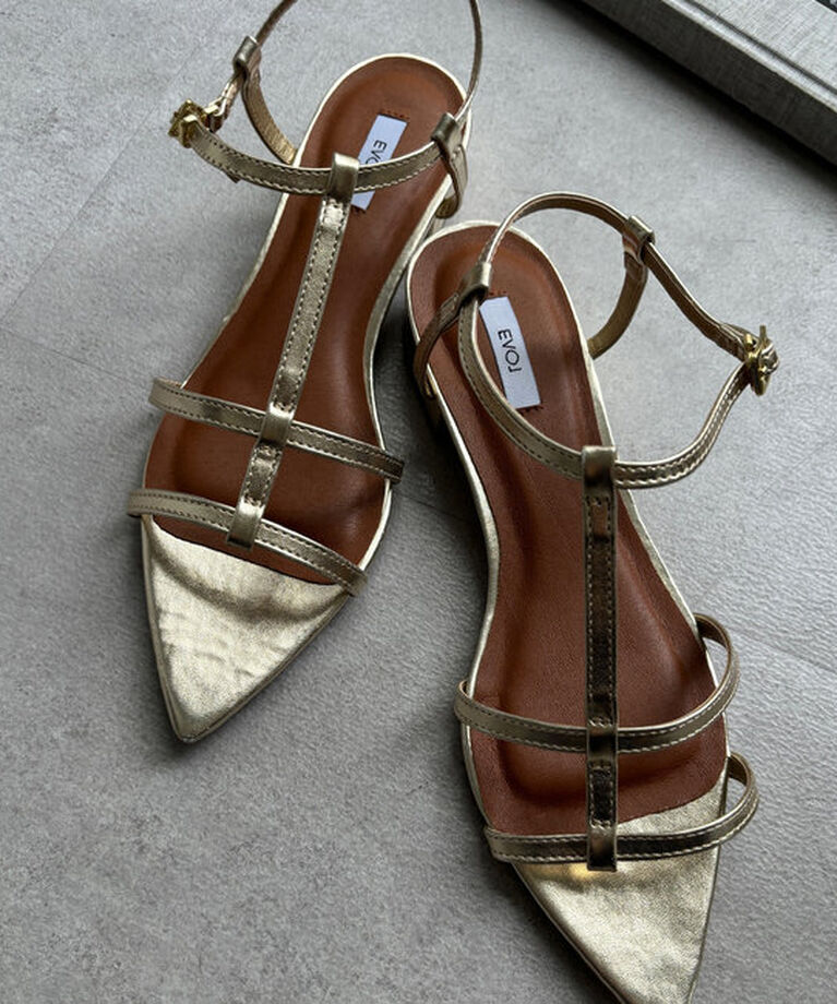  「ポインテッドストラップサンダル」|ロングブーツ|ゴールド