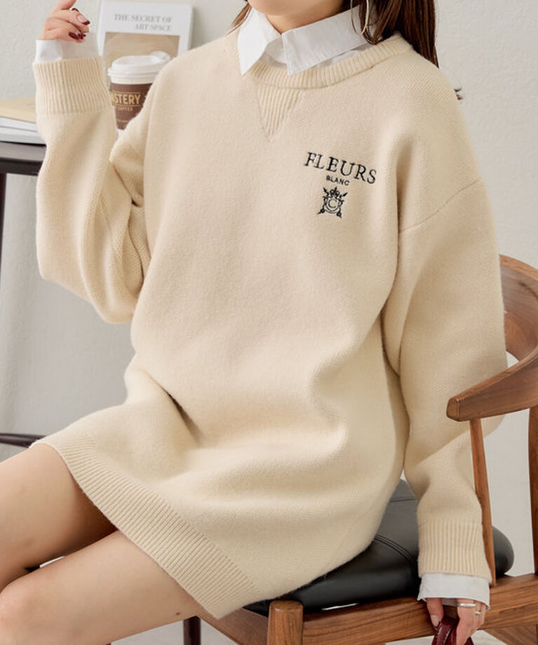  「【3色展開】衿取外しロゴジャガードワンピース」|ワンピース|アイボリー