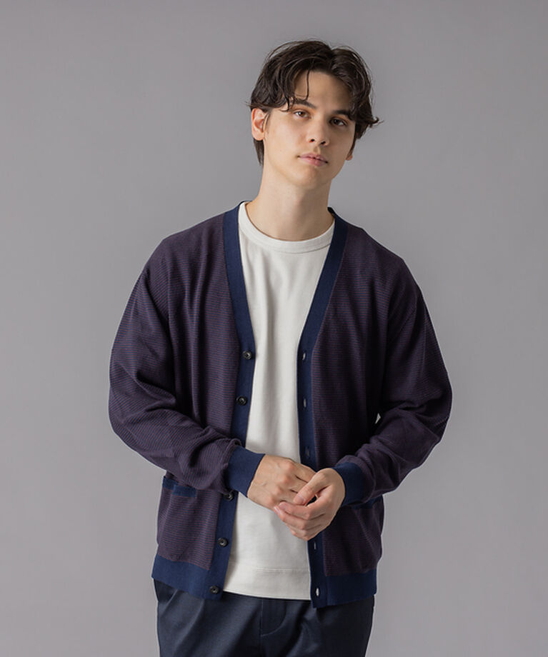 ABAHOUSE「シャドー ボーダー アーガイル カーディガン」|カーディガン|ネイビー